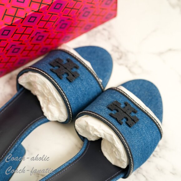 NIB Tory Burch Everly Block Heel Slide Sandals in Denim - Picture 4 of 9